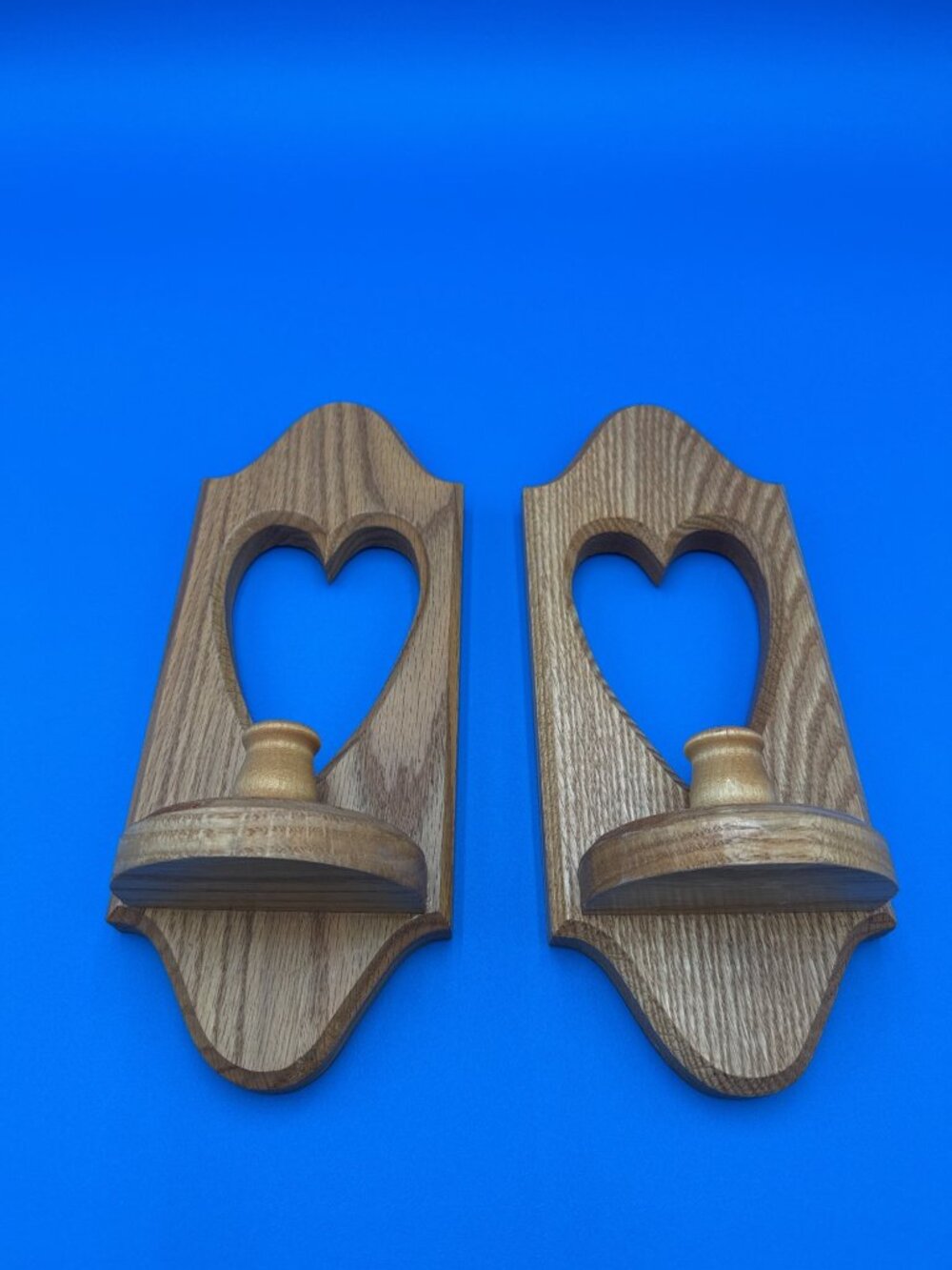 Vintage Wood Heart Cutout Wall Candle Sconces Set 2 Grandmacore Cottagecore